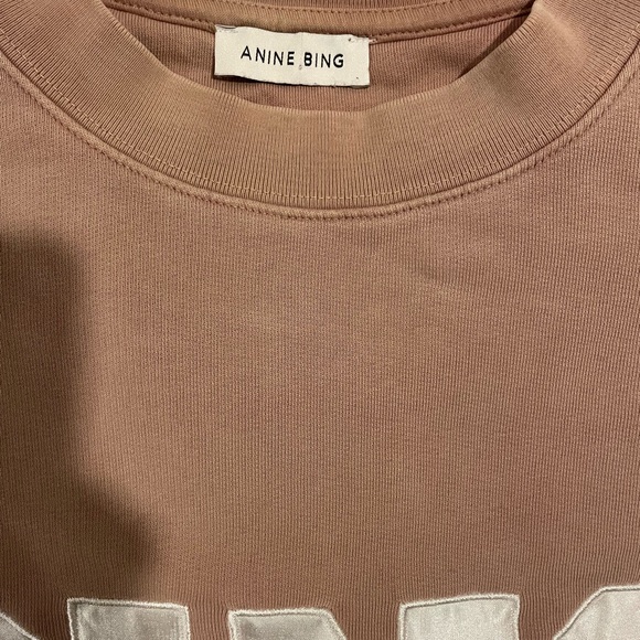 Anine Bing Satin Letter Crewneck Sweatshirt with Relaxed Oversized Fit - Picture 4 of 10